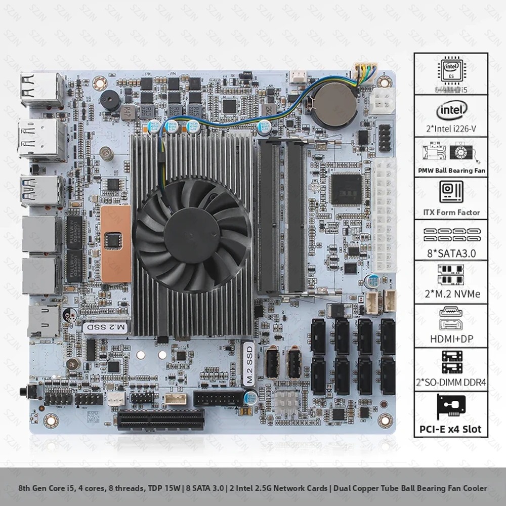 Placa Base I5-8265U ES NAS de  - Nas Motherboard 8 Sata Mini Itx reseña y precio